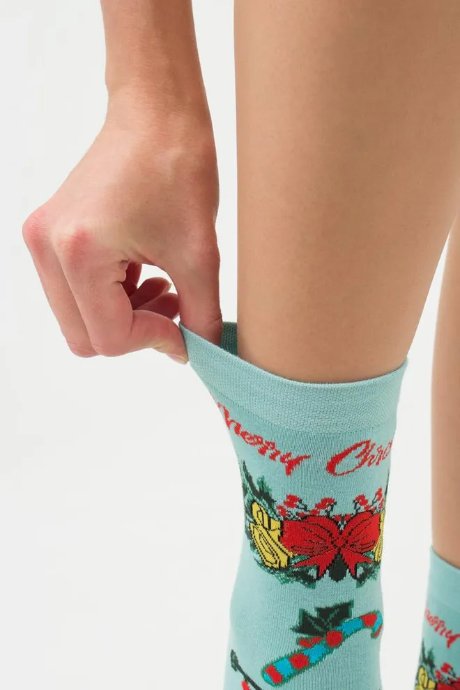 Шкарпетки жіночі класичні з принтом Ws3 New Year 2306 Giulia (pastel turquoise)