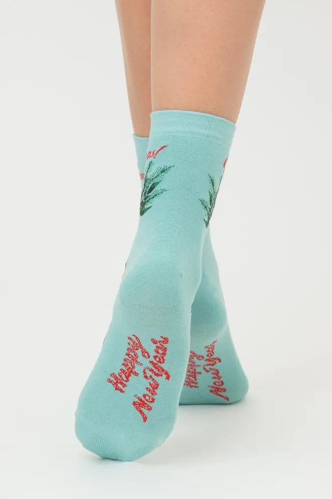 Шкарпетки жіночі класичні з принтом Ws3 New Year 2306 Giulia (pastel turquoise)