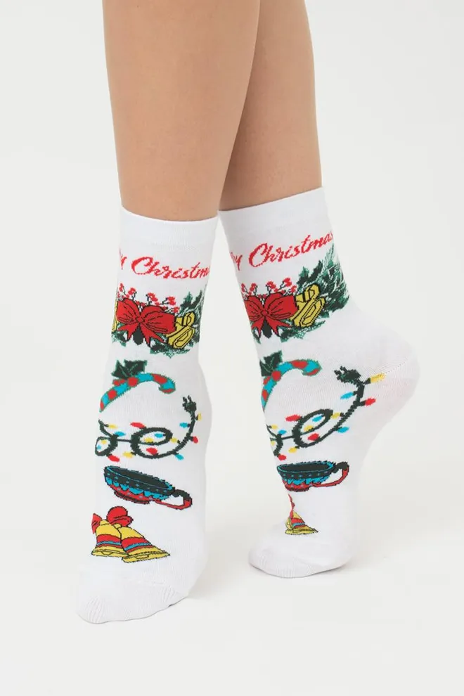 Шкарпетки жіночі класичні з принтом Ws3 New Year 2306 Giulia (white)