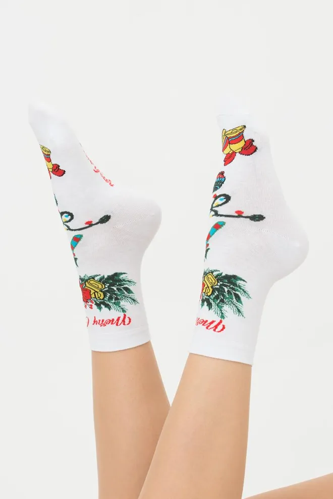 Шкарпетки жіночі класичні з принтом Ws3 New Year 2306 Giulia (white)