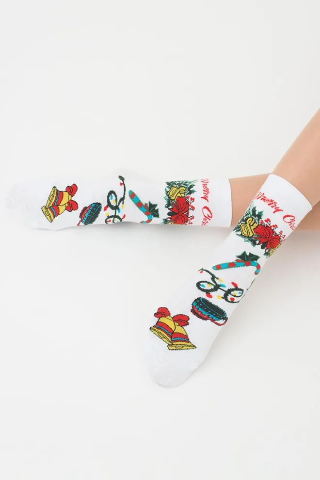Шкарпетки жіночі класичні з принтом Ws3 New Year 2306 Giulia (white)