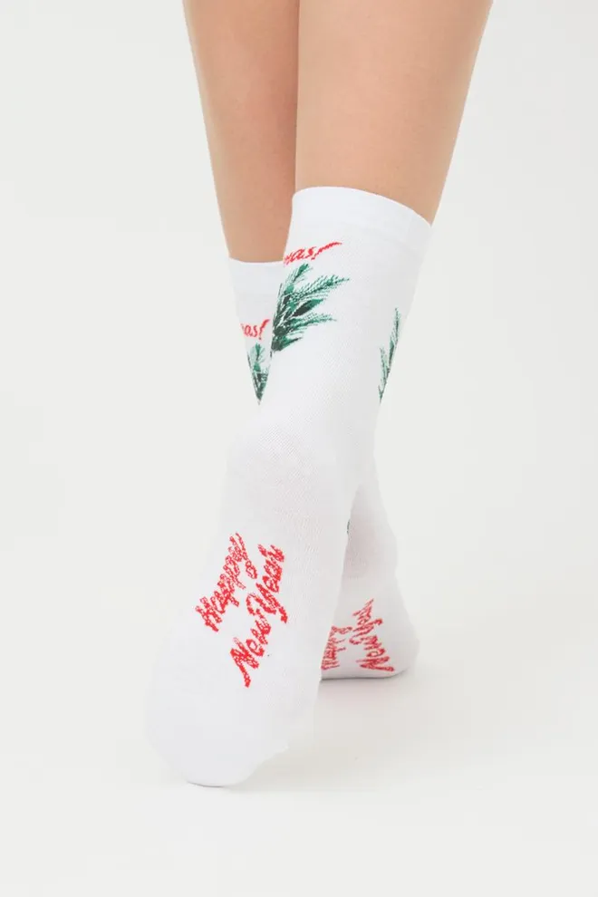 Шкарпетки жіночі класичні з принтом Ws3 New Year 2306 Giulia (white)