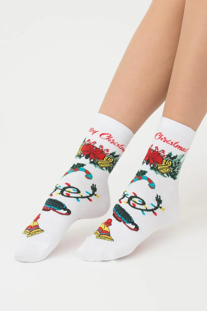 Шкарпетки жіночі класичні з принтом Ws3 New Year 2306 Giulia (white)