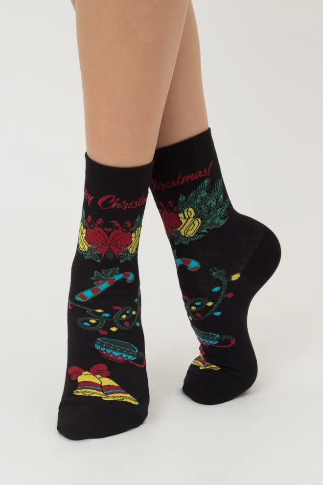 Носки женские классические с принтом Ws3 New Year 2306 Giulia (black)