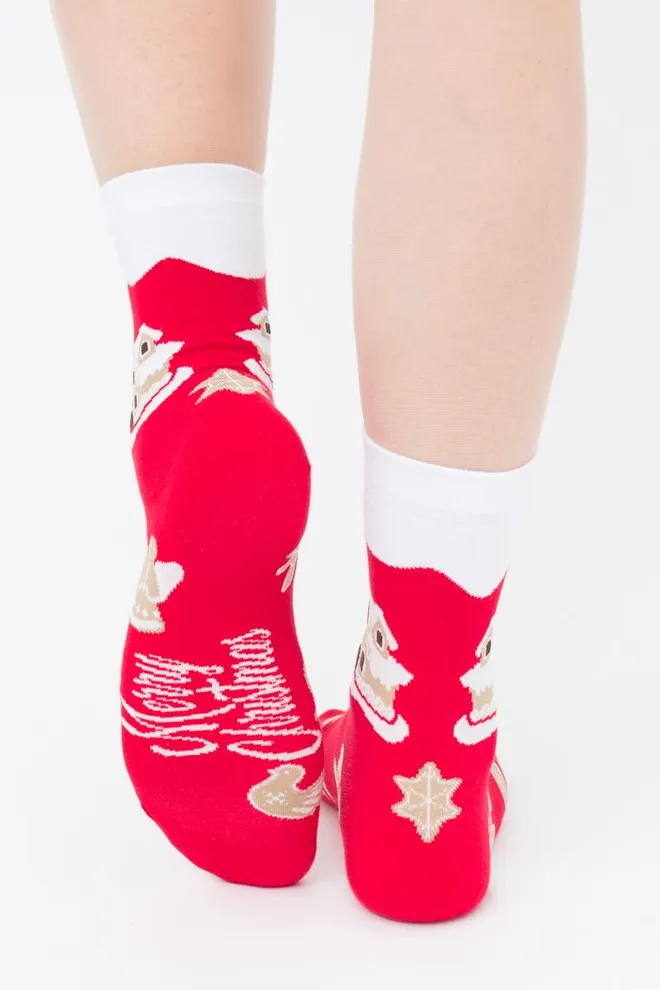 Носки женские классические с принтом Ws3 New Year 2405 Giulia (red)