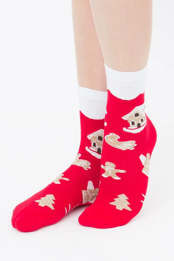 Носки женские классические с принтом Ws3 New Year 2405 Giulia (red)