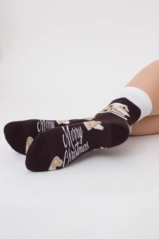 Носки женские классические с принтом Ws3 New Year 2405 Giulia (caffe)