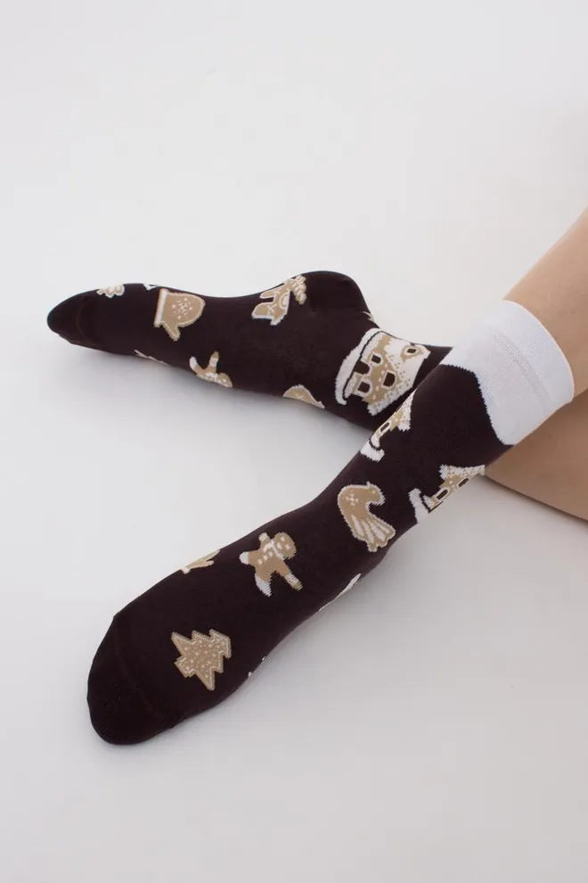 Носки женские классические с принтом Ws3 New Year 2405 Giulia (caffe)