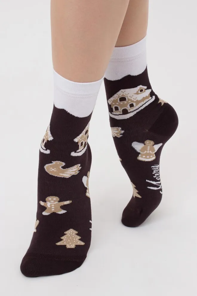 Носки женские классические с принтом Ws3 New Year 2405 Giulia (caffe)