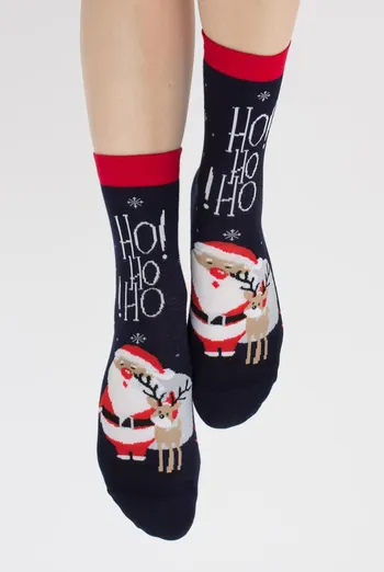 Шкарпетки жіночі класичні з новорічним принтом Ws3 New Year 2406 Giulia (navy) Шкарпетки жіночі класичні з новорічним принтом Ws3 New Year 2406 Giulia (navy)