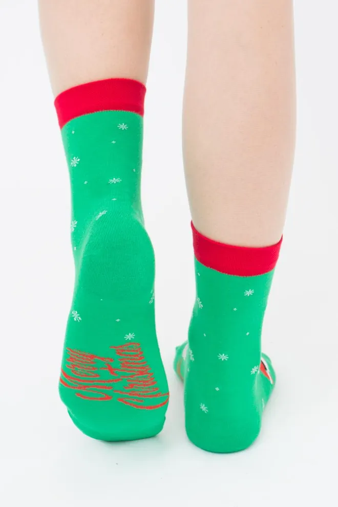 Шкарпетки жіночі класичні з новорічним принтом Ws3 New Year 2406 Giulia (island green)