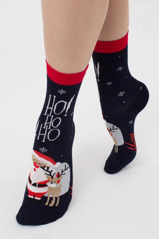 Шкарпетки жіночі класичні з новорічним принтом Ws3 New Year 2406 Giulia (navy)