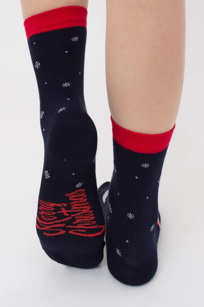 Шкарпетки жіночі класичні з новорічним принтом Ws3 New Year 2406 Giulia (navy)