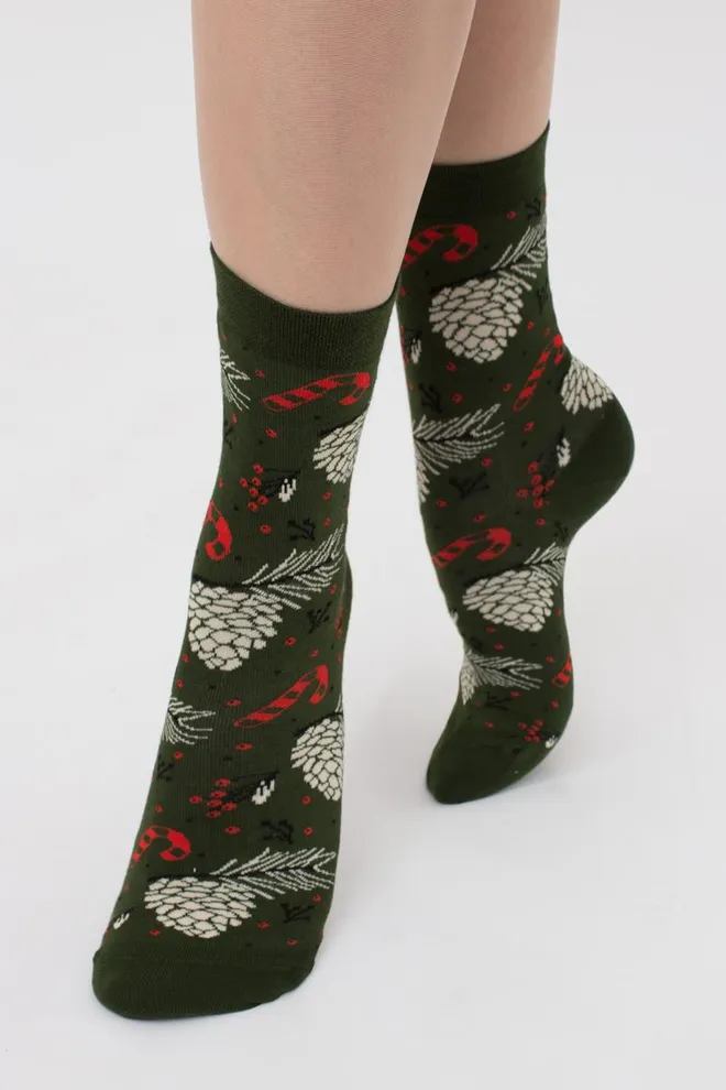 Шкарпетки жіночі класичні з принтом Ws3 New Year 2408 Giulia  (khaki)