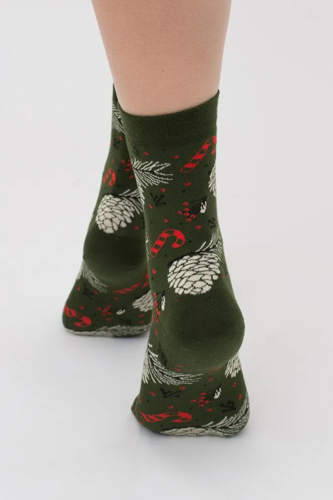 Шкарпетки жіночі класичні з принтом Ws3 New Year 2408 Giulia  (khaki)