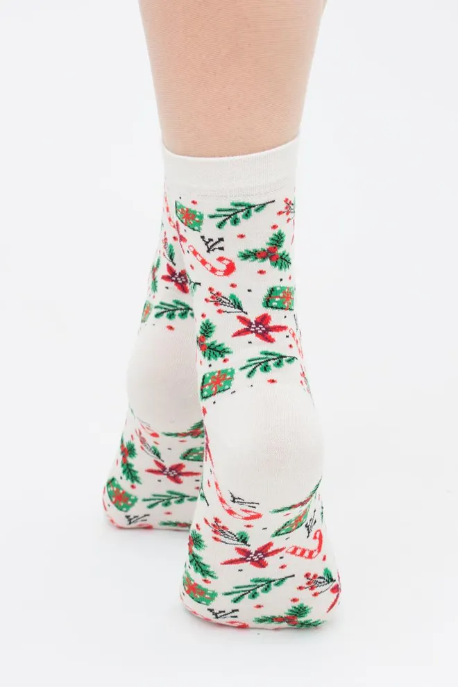 Носки женские с новогодней тематикой WS3 NEW YEAR 2409 Giulia (panna), бежевый