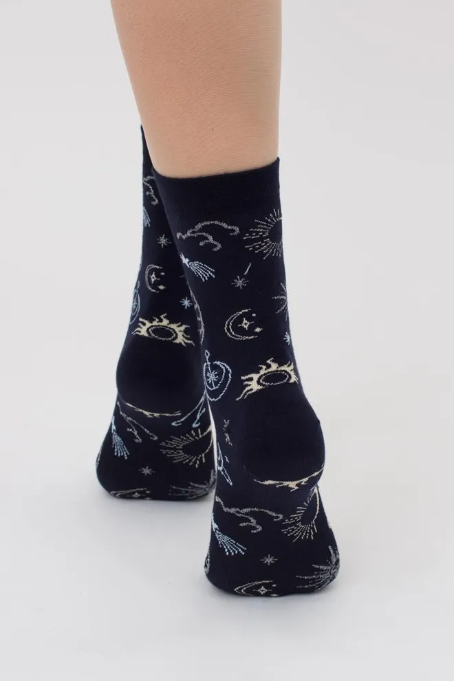 Носки женские классические с принтом Ws3 New Year 2410 Giulia (navy)