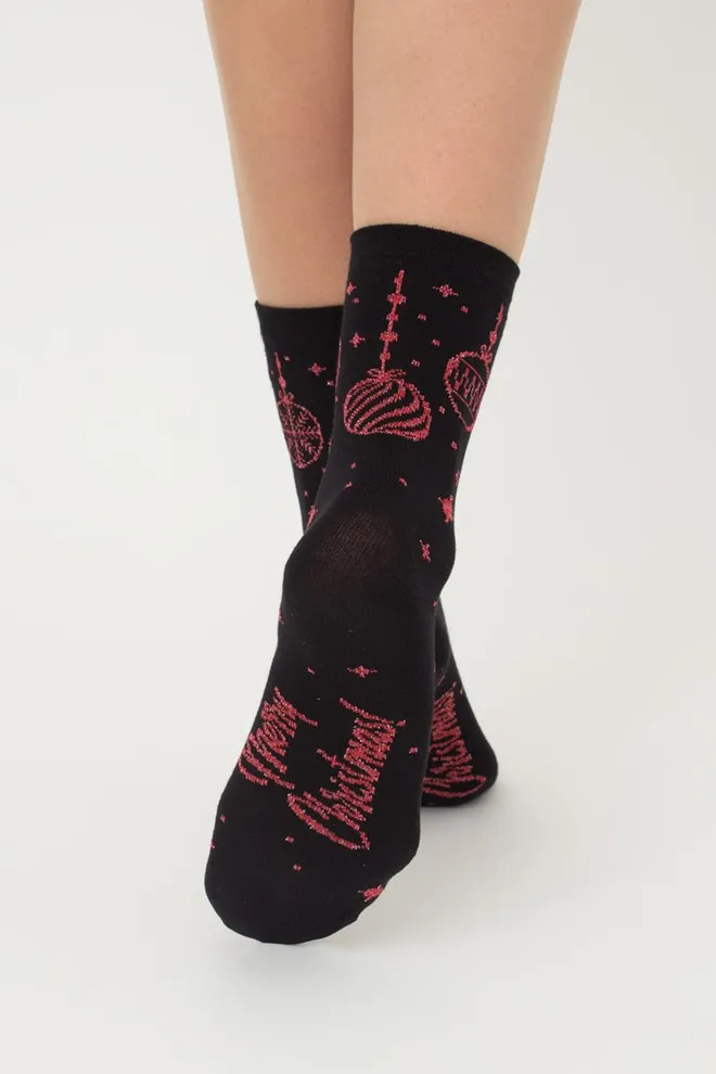 Носки женские классические с принтом Ws3 New Year Lurex 2301 Giulia (black/red)