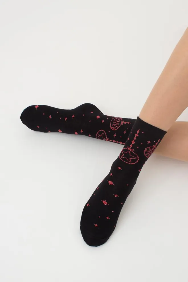 Носки женские классические с принтом Ws3 New Year Lurex 2301 Giulia (black/red)