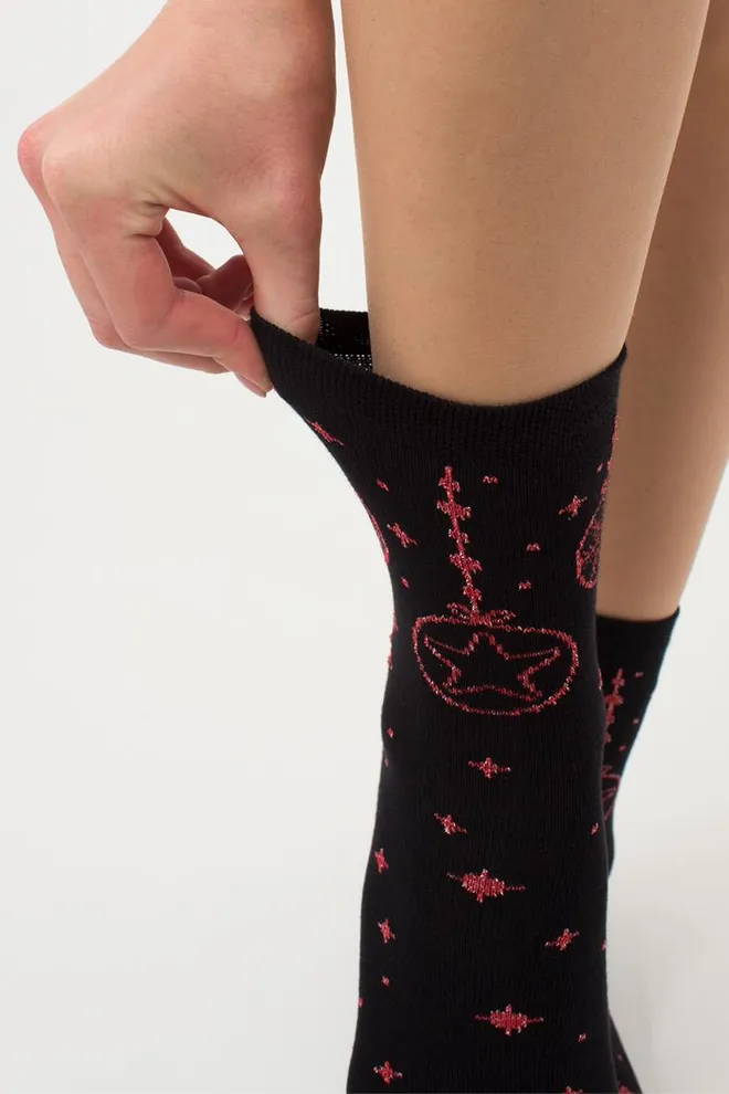 Носки женские классические с принтом Ws3 New Year Lurex 2301 Giulia (black/red)