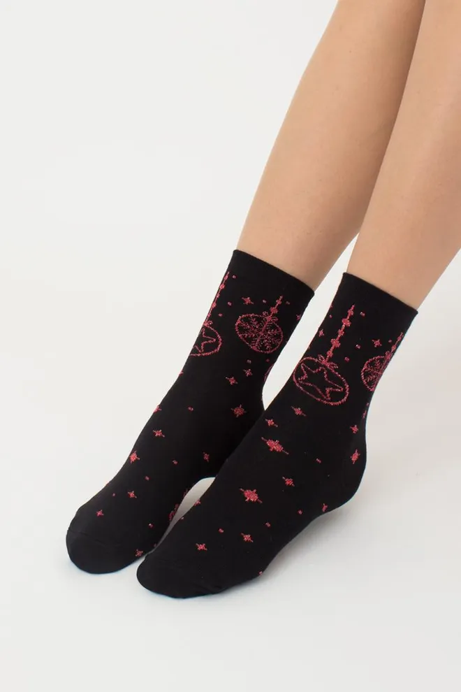 Носки женские классические с принтом Ws3 New Year Lurex 2301 Giulia (black/red)