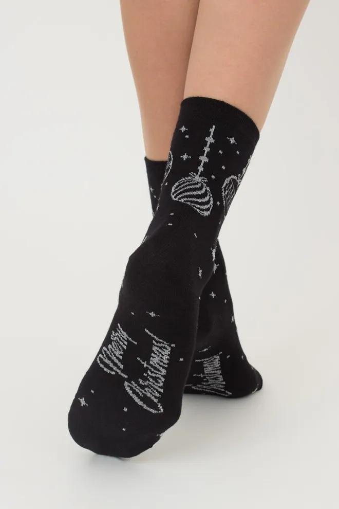 Носки женские классические с принтом Ws3 New Year Lurex 2301 Giulia (black/silver)