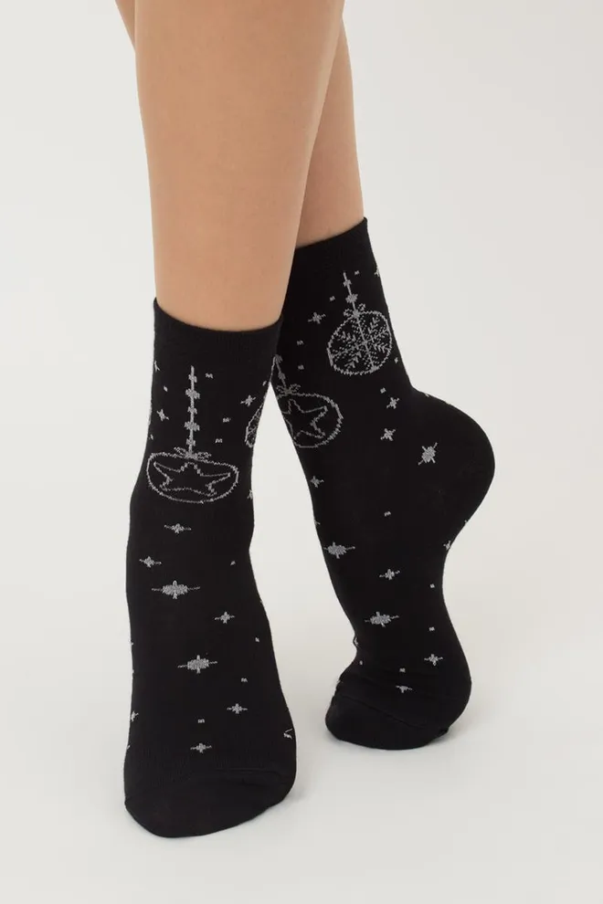 Носки женские классические с принтом Ws3 New Year Lurex 2301 Giulia (black/silver)