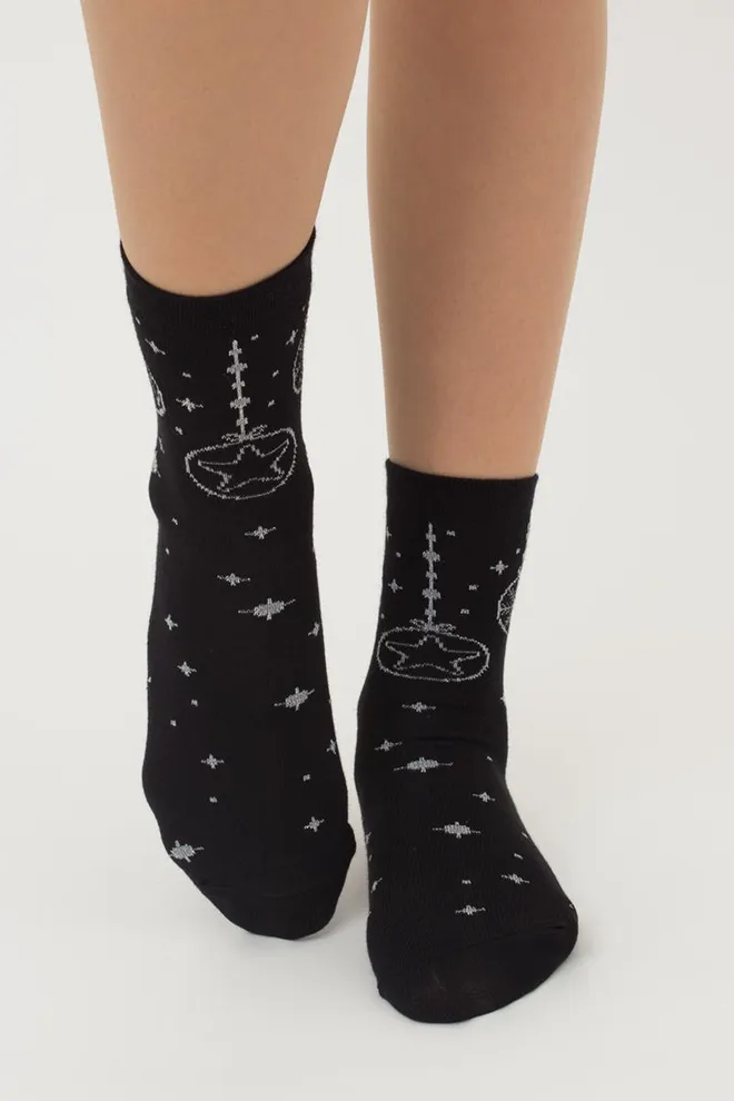 Носки женские классические с принтом Ws3 New Year Lurex 2301 Giulia (black/silver)