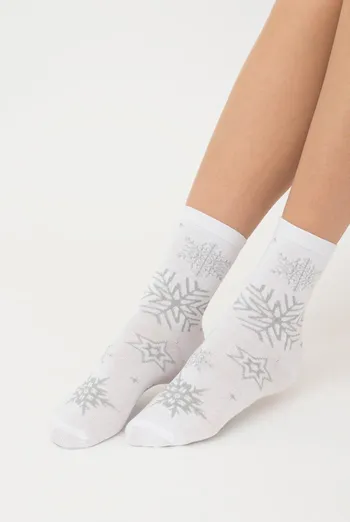 Шкарпетки жіночі класичні з принтом Ws3 New Year Lurex 2302 Giulia (white) Шкарпетки жіночі класичні з принтом Ws3 New Year Lurex 2302 Giulia (white)