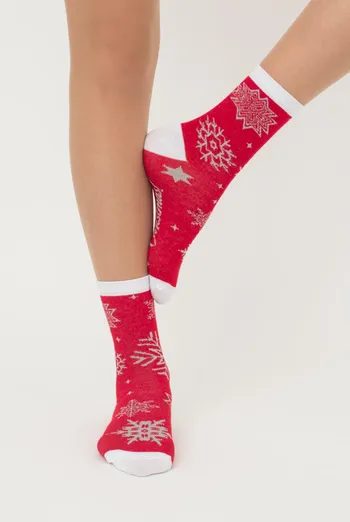 Носки женские классические с принтом Ws3 New Year Lurex 2302 Giulia (red)