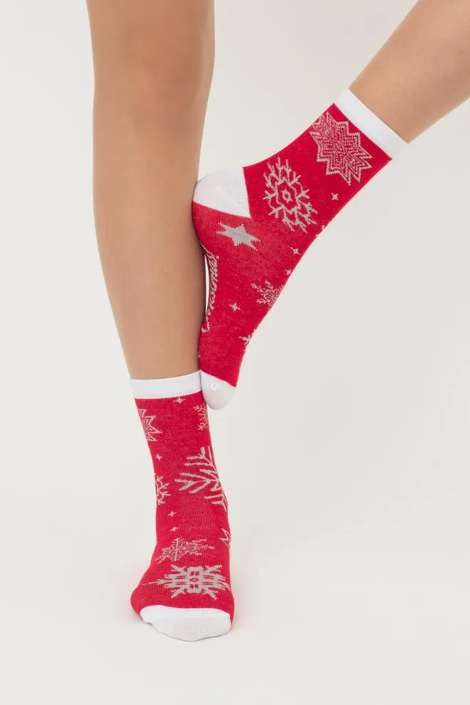 Носки женские классические с принтом Ws3 New Year Lurex 2302 Giulia (red)