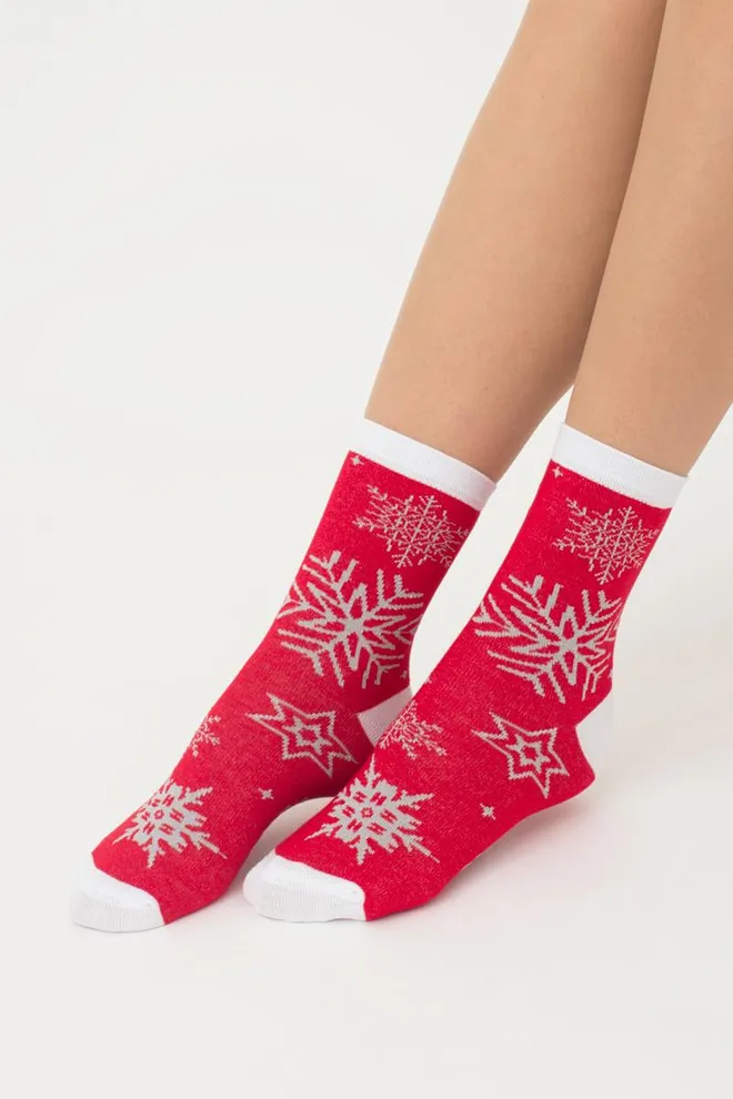 Носки женские классические с принтом Ws3 New Year Lurex 2302 Giulia (red)