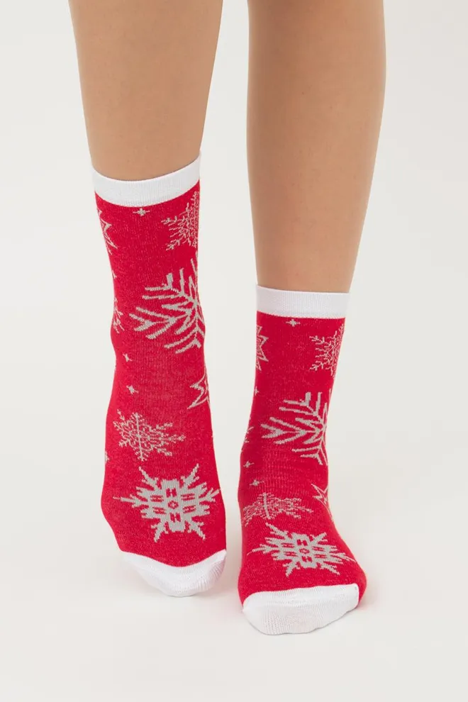 Носки женские классические с принтом Ws3 New Year Lurex 2302 Giulia (red)