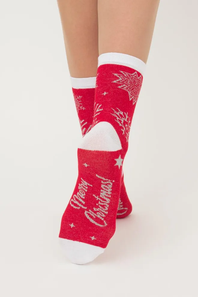 Носки женские классические с принтом Ws3 New Year Lurex 2302 Giulia (red)