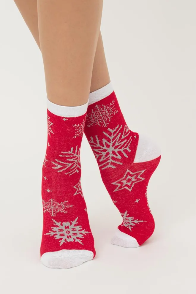 Носки женские классические с принтом Ws3 New Year Lurex 2302 Giulia (red)