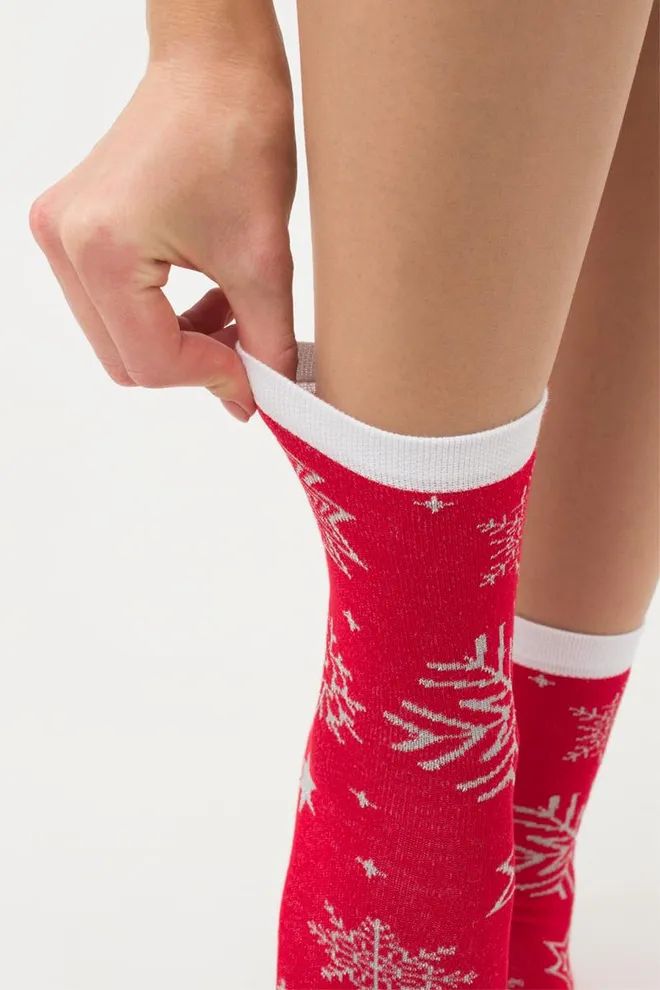 Носки женские классические с принтом Ws3 New Year Lurex 2302 Giulia (red)