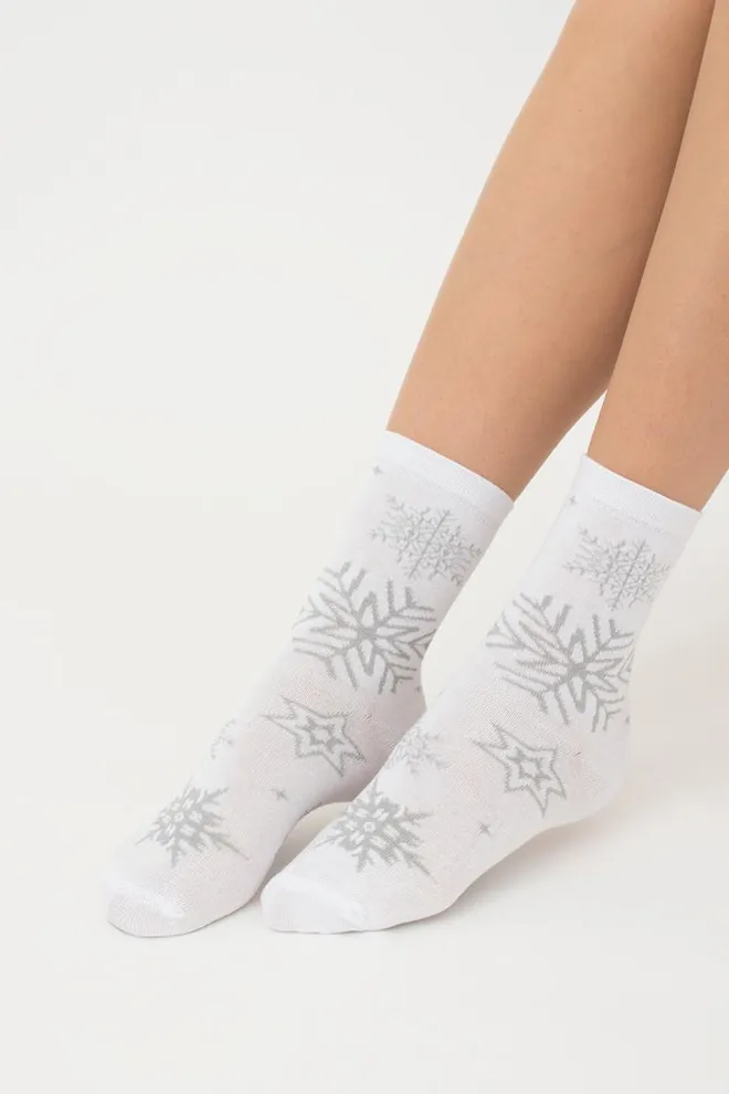 Шкарпетки жіночі класичні з принтом Ws3 New Year Lurex 2302 Giulia (white)
