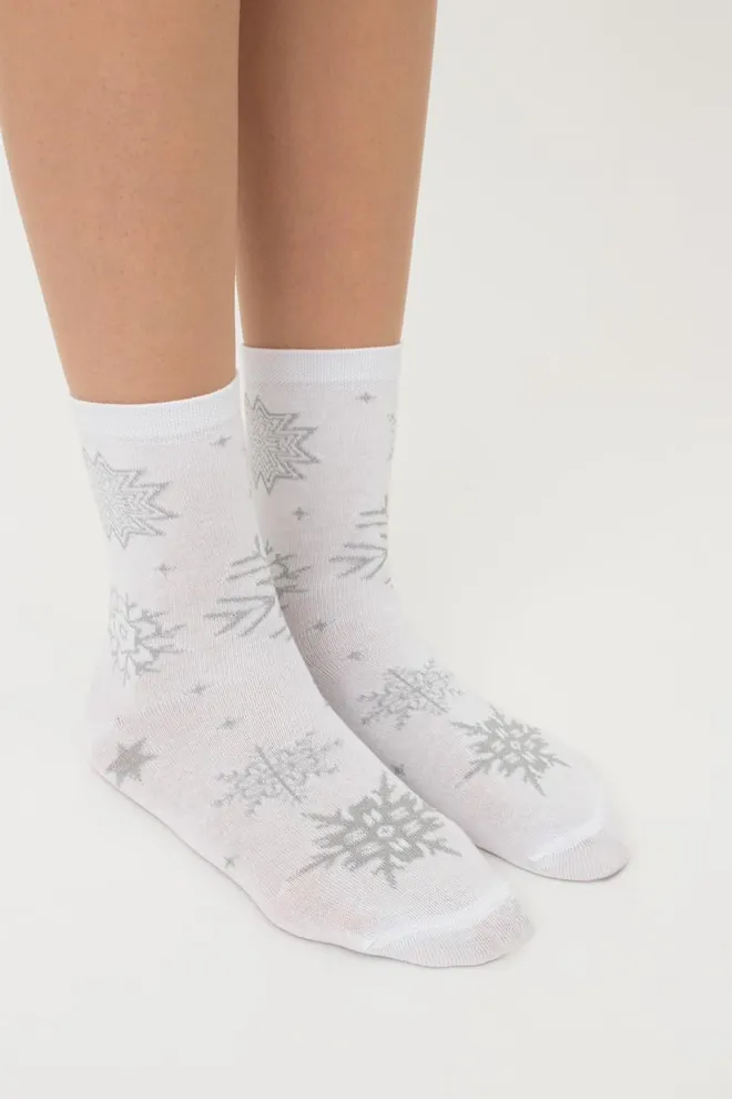 Шкарпетки жіночі класичні з принтом Ws3 New Year Lurex 2302 Giulia (white)