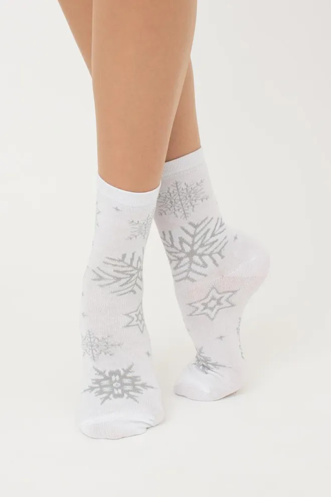 Шкарпетки жіночі класичні з принтом Ws3 New Year Lurex 2302 Giulia (white)