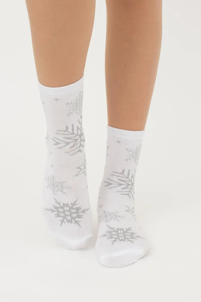 Шкарпетки жіночі класичні з принтом Ws3 New Year Lurex 2302 Giulia (white)