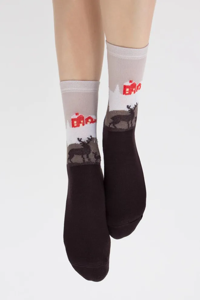 Носки женские теплые с рисунком Ws3 Terry 2302 Giulia (caffe)