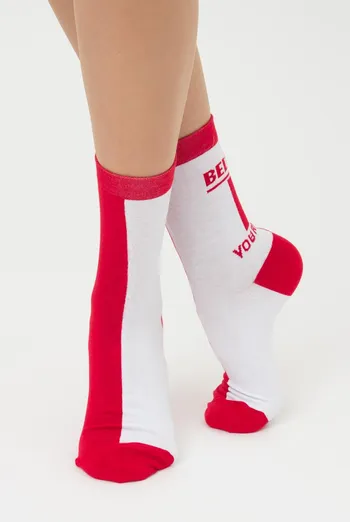 Носки женские высокие с надписью WS3 Text 001 Giulia (white/red)