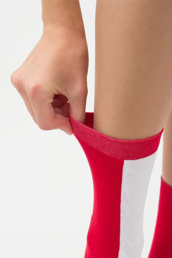 Носки женские высокие с надписью WS3 Text 001 Giulia (white/red)