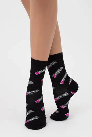 Носки женские классические с надписью WS3 text 002 Giulia (black)