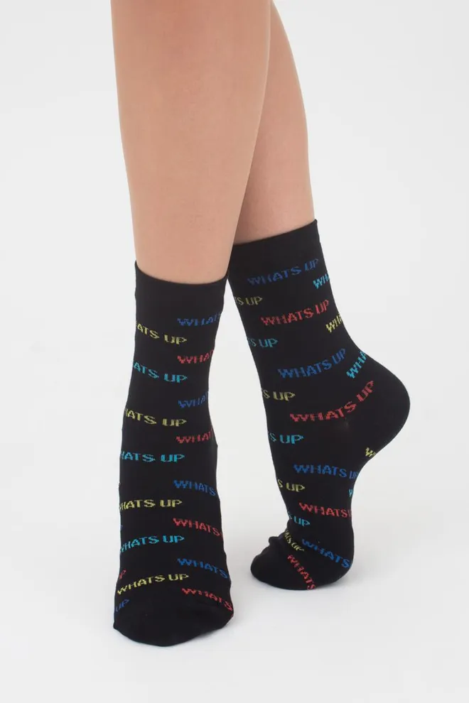 Носки женские классические с надписью WS3 text 003 Giulia (black)