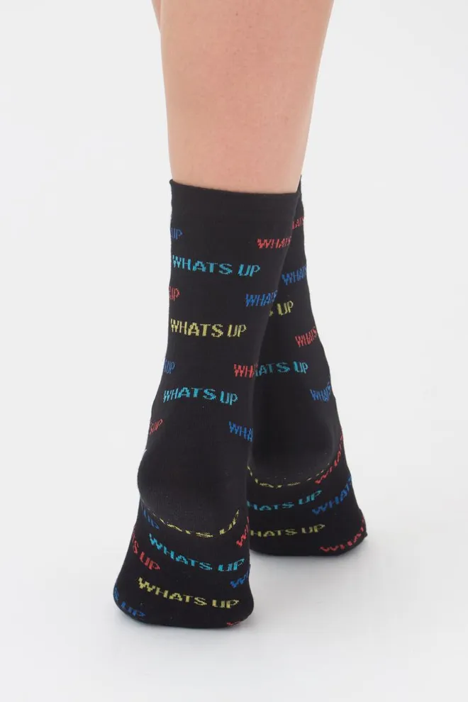 Носки женские классические с надписью WS3 text 003 Giulia (black)