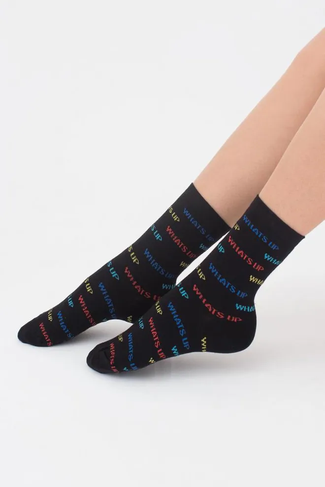 Носки женские классические с надписью WS3 text 003 Giulia (black)