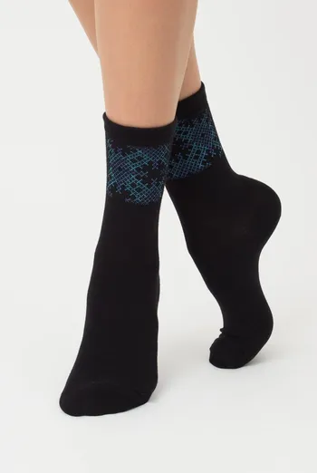 Шкарпетки жіночі класичні з принтом WS3 Ukr 002 Giulia (black/avio) Шкарпетки жіночі класичні з принтом WS3 Ukr 002 Giulia (black/avio)