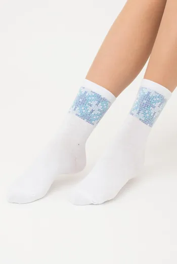 Шкарпетки жіночі класичні з принтом WS3 Ukr 002 Giulia (white/avio) Шкарпетки жіночі класичні з принтом WS3 Ukr 002 Giulia (white/avio)