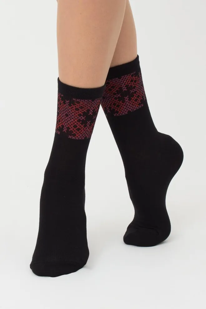 Носки женские классические с принтом WS3 Ukr 002 Giulia (black/red)